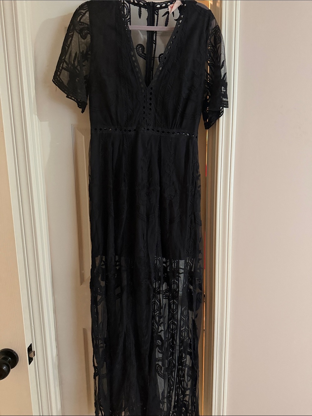 Showpo Black Lace Maxi Dress with Short Sleeves